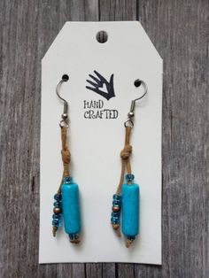 Handmade Leather and Bead Dangle Earrings | Statement Jewelry | Turquoise Bead | eBay Adjustable Artisan Turquoise Beaded Earrings, Boho Leather Jewelry, Boho Jewelry Earrings, Copper Earrings Handmade, Leather Cord Jewelry, Blue Stone Earrings, Leather Jewelry Making, Handmade Leather Jewelry, Beads Craft Jewelry