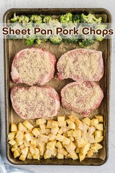 sheet pan pork chops with broccoli, potatoes and parmesan cheese