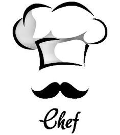 a chef's hat and mustache with the word chef written in black on a white background