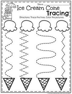 an ice cream cone tracer worksheet for kids to learn how to draw