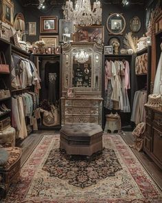 a room filled with lots of clothes and furniture