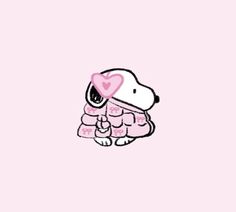 a pink background with a cartoon dog holding a heart in it's paws and wearing a sweater