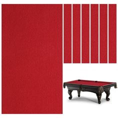 a red pool table with white stripes on the wall and bottom part of the pool