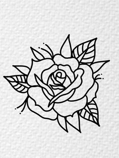 a black and white drawing of a rose