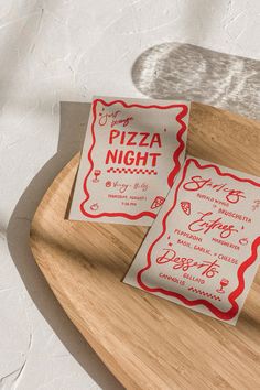 The cutest menu and invite for your pinterest worthy pizza party! Menu Dinner Party Design, Dinner Party Graphic Design, Italian Pizza Party Theme, Wedding Invitation Creative, Pizza Design Ideas