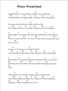 the winter wonderland guitar chords are shown in black and white