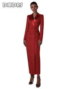 Notched Silky Satin Collar Women Tuxedo Dress Long Suit Coat Sheath Long Sleeves Blazer Double Women Tuxedo, Long Suit, Tuxedo Women, Formal Suit, Dress Long Sleeves, Tuxedo Dress, Suit Dress, Suit Coat, Formal Suits