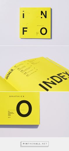 an open book with black and yellow lettering on it