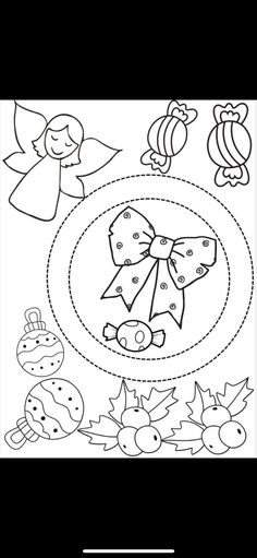 a coloring page with an angel and other items