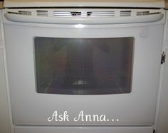 a white stove with the words ask anna written on it's front and bottom