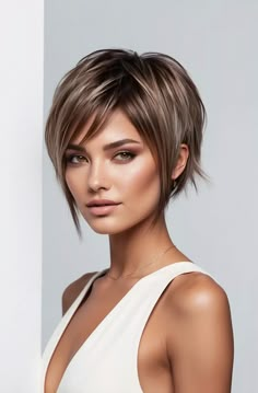 default a highend studiolit photograph of a solitary model sho 7 1d60d91e 27be 4bfa 9566 91717ad8da16 Layered Inverted Bob Hairstyles, Assymetrical Haircuts, Short Bobs, Chic Short Hair, Choppy Bob, Choppy Hair, Edgy Short Hair