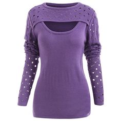 Holes Keyhole Cut Front Sweater - Purple - 3Y91193612 - Original Design-Women's Clothing  #OriginalDesignWomensClothing #Original #DesignWomen's #Clothing Purple Overalls, Cut Out Sweater, Sweater Dress Oversized, African Dresses Modern, Cheap Sweaters, Front Sweater, Design Animation, Trendy Clothes For Women, Designer Outfits Woman