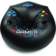 an inflatable game life pillow is shown on a white background with the words gamer life painted on it