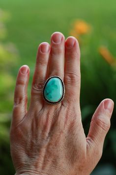 This beautiful piece of Sleeping Beauty Turquoise is set into sterling and fine silver and finished with a wide, hand stamped western style tapered band. Turquoise Statement Ring, Dec 12, Wide Bands, Western Style, Preston, Fine Silver