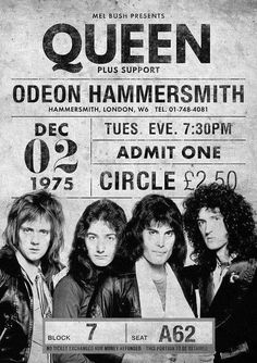 an old concert poster for queen with the band