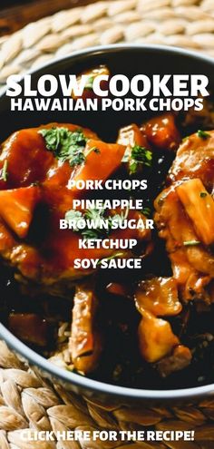 the cover of slow cooker hawaiian pork chops