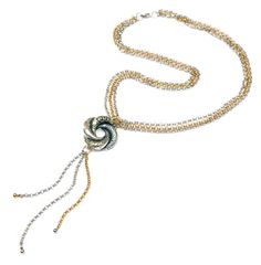 PRICES MAY VARY. Silver plated with gold detailing Hand-painted patina distressing 1" wide knot design pendant 16.5" chain Strung onto three delicate chains, this exotic knot-wok is silver-plated with gold detailing and then hand-distressed with a subtle patina effect. Three matching chains, ending in small balls, hang elegantly from the bottom of the knot. Knot-work is about 1" wide Chain measures 16.5" in circumference Love Knot Necklace, Knot Design, Love Knot, Knot Necklace, Collar Necklace, Gold Details, The Knot, Necklace Silver, Silver Necklaces