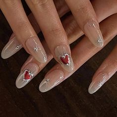 Korean Nail With Charms, Recipes With Dry Red Wine, Tattoo Ideas Text Words, Erica Titus Nails, Metallic Heart Nails, Enhypen Fate Nails, Russian Manicure Design Short, Jelly Nails With Gems, Gel X Almond Nail Designs