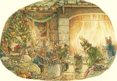 an illustration of a christmas scene with mice