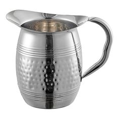 a stainless steel pitcher with a handle