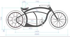 an image of a bike with wheels and spokes on it's side, as well as measurements for the front wheel