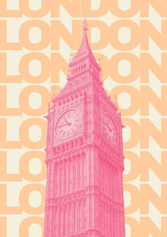 the big ben clock tower towering over the city of london, england in pink and yellow