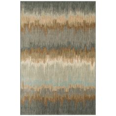 an area rug with multicolored stripes in grey, beige and brown colors on the floor