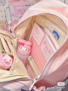 Cute Sanrio Backpack, Sanrio Lifestyle, Cute School Aesthetic, School Aesthetic Supplies, Coquette School Supplies, Cutecore School, Sanrio School Supplies, Pink School Aesthetic, Pink School Supplies