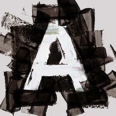 the letter a is made up of black and white paint strokes, with an abstract design