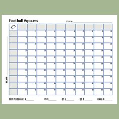 a printable football squares for the team