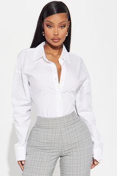 Keeping It Real Shirt - White White Shirt Long Sleeve, Button Down Shirt Women, Diy Clothes Rack, Keeping It Real, School List, Mesh Corset, Baddie Fits, Women Shirts Blouse, Shirt Long Sleeve