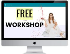 a computer screen with the words free workshop on it and an image of a woman in white