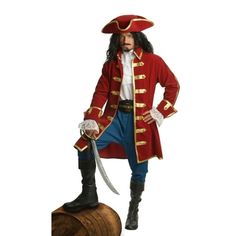 Yo ho, yo ho and a bottle of rum. Pirates love their bottles and their snazzy jackets! This Red Pirate - Adult Costume combines a fancy red and gold jacket with classic black pants to create an iconic pirates captain ensemble. Add an eye patch and a hook to complete the look. Size: 36-38". Captain Morgan Costume, Desserts Drinks, Pirate Jacket, Pirate Outfit, Halloween Adventure, Gold Jacket, Spooktacular Halloween, Polyester Jacket