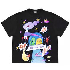 Aesthetic t-shirt featuring a playful space-themed graphic with aliens, rockets, and colorful stars Size:• M: Bust: 98cm/ 38.6 in, Length: 68cm/ 26.8 in• L: Bust: 102cm/ 40.2 in, Length: 70cm/ 27.6 in• XL: Bust: 106cm/ 41.7 in, Length: 72cm/ 28.3 in• 2XL: Bust: 110cm/ 43.3 in, Length: 74cm/ 29.1 in• 3XL: Bust: 114cm/ 44.9 in, Length: 76cm/ 29.9 inMaterial: Cotton, Polyester Alien Clothes Aesthetic, Space Clothing Aesthetic, Space-themed Cotton T-shirt With Graphic Print, Space-themed Graphic Print Cotton T-shirt, Space-themed Graphic Crew Neck Tops, Space-themed Short Sleeve Top With Graphic Print, Space-themed Graphic Print Short Sleeve Tops, Space-themed Screen Print Short Sleeve Top, Space-themed Short Sleeve Screen Print Top