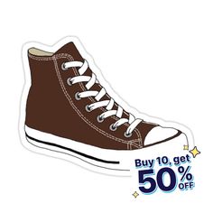 a pair of brown shoes with white laces are on sale for 50 % off