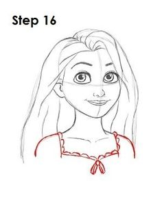 a drawing of a woman's face with the words how to draw step 16