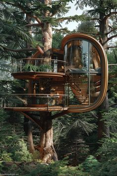 a tree house in the middle of a forest