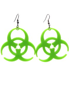 The biohazard symbol is an old skool classic symbol for all my hardstyle lovers! Biohazard Earrings- Pairs great with the One Stop Rave Biohazard Choker- Lightweight earrings for music festivals, raves & more!- Exclusive design by OSR- Designed, handmade & laser cut in Las Vegas, NV- Stainless steel jump ring & ear wire- Rubber earring back included- 2.25” X 2.25“ acrylic charm Weird Accessories, Scene Earrings, Biohazard Symbol, Arm Wear, Cute Furniture, Cool Piercings, Scene Outfits, Concept Clothing, Symbol Design