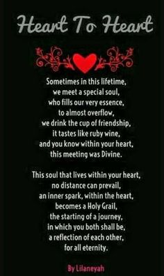 a poem written in red and black with the words heart to heart