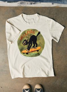 imogene + willie · the "hellfire" tee Tee Shirt Outfit, Imogene Willie, Hand Drawn Design, Vintage Tees, Shirt Outfit, The Well, Nashville, Hand Drawn, Length Sleeve