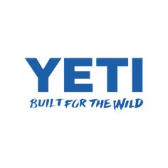 the yeti built for the wild logo is shown on a white background with blue lettering