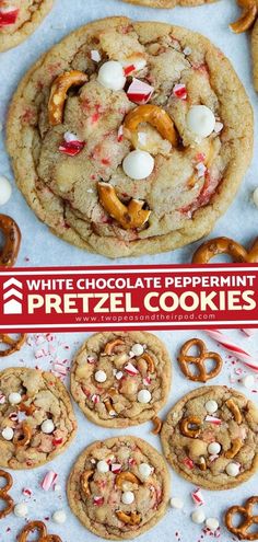 white chocolate peppermint pretzel cookies with candy canes