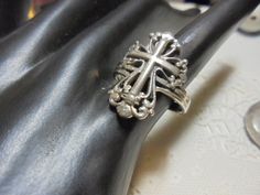 STERLING SILVER CROSS RING BAND IN BACK NEEDS REPAIR,IS BROKE . 7/8 in. by 1/2 in. FRONT BAND , PETITE RING CHECK OUT PICS ,SZ 6 1/2 CHECK OUT PICS , BAND IS BROKE IN BACK PREOWNED / vintage /sterling silver tarnishes may need cleaning THANKS Rings Cross, Cross Rings, Final Boss, Orthodox Cross, Petite Ring, Dope Jewelry, Cross Ring, Sterling Silver Cross, Love Ring