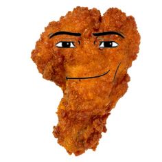 a fried chicken head has been drawn into the shape of a human's face