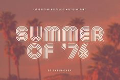 the text summer off 75 is displayed in front of palm trees