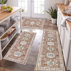 PRICES MAY VARY. Farmhouse Kitchen Rugs Sets of 3: Package includes boho kitchen rugs and mats 3 piece with runner set, Size: 20"x32"+20"x47"+20"x59". Wider and larger size than other kitchen rug set, great for kitchen floor and laundry room decor, also perfect to use as indoor door mat entrance rug, laundry room rug runner, bathroom mat. This vintage kitchen rug set looks very good, adds an elegant touch and a nice pop of color to your home! Durable Stain Resistant Kitchen Mats for Floor: This kitchen floor mat set is made of premium polyester material, thickness is about 0.39", so these throw rugs are perfect to fit under the door and won’t create any tripping hazard. Great to use as kitchen floor mat, indoor door mats, kitchen sink rug and other home decor. Non Slip Washable Kitchen Rug Kitchen Rugs Under Table, Kitchen Runner Rug White Cabinets, Kitchen Mats Floor Ideas, Entrance Laundry Room, Kitchen Rug Under Table, Kitchen Runner Rugs, Farmhouse Kitchen Rugs, Kitchen Rugs Ideas, Laundry Room Rug