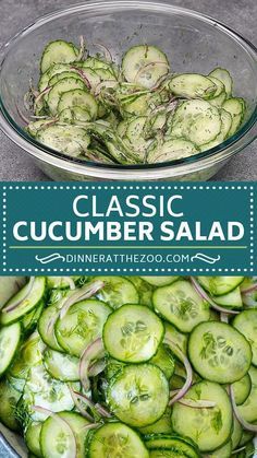 cucumber salad in a bowl with the title above it