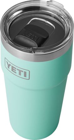 the yeti cup is shown with its lid open