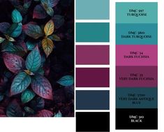 the color scheme is purple and blue with green leaves on it, along with other colors