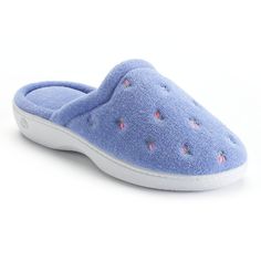 These isotoner slippers offer upreme softness and cozy support for unparalleled relaxation with every step! With a convenient, slip-on design, these cozy slippers will be your new favorite. SHOE FEATURES Slip-on design Embroidered floral embellishmentsSHOE DETAILS 0.25-in. platform Flat sole Round toe Machine wash, dry flat ImportedSHOE CONSTRUCTION Polyester upper, lining EVA midsole Rubber outsole Size: 9.5 - 10. Color: Lt Purple. Gender: female. Age Group: adult. Periwinkle Palette, Isotoner Slippers, Lace Blouses, Cozy Slippers, Deco Bedroom, Oxford Brogues, Platform Flats, Clog Slippers, Purple Iris